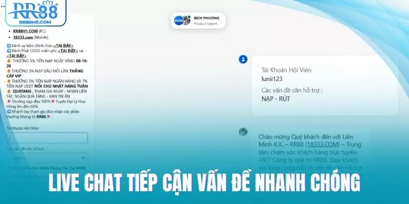 Live chat để tiếp cận với nhân viên nhanh chóng